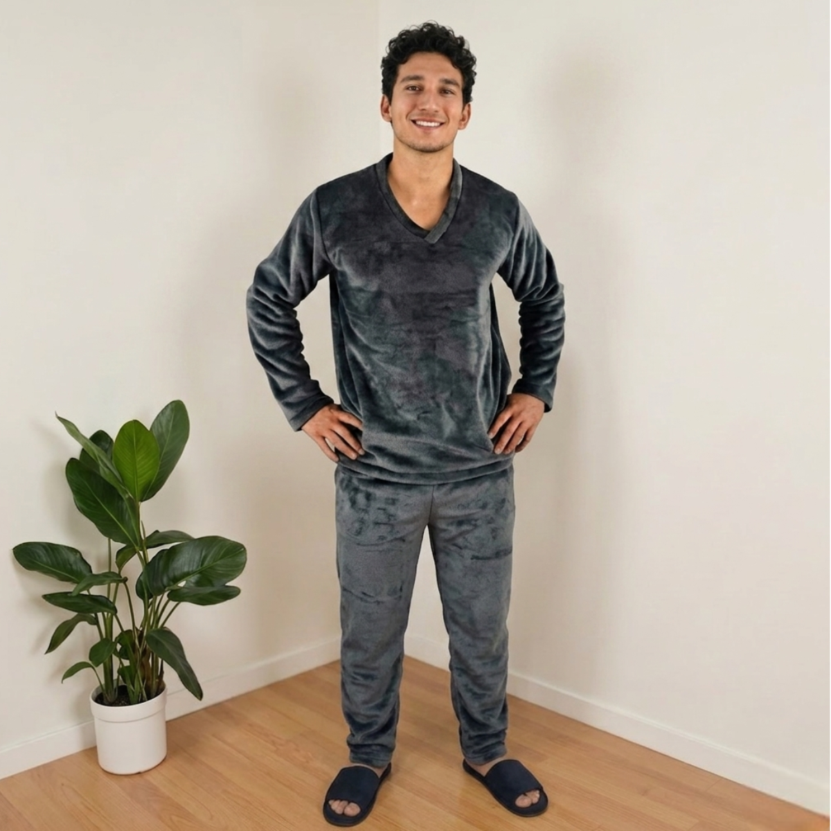 Pijama Térmica Dos Piezas estampada Gris Sencilla Para Hombre