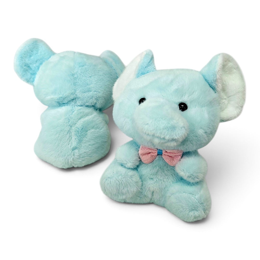 Peluche Elefante Azul con Moño Rosado