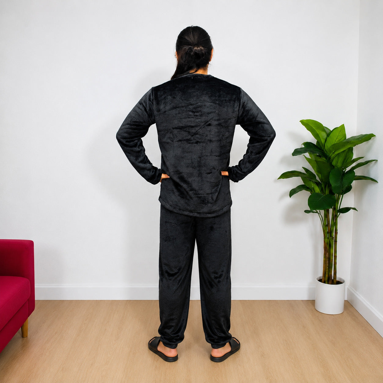 Pijama Térmica Dos Piezas estampada Negro Sencilla Para Hombre