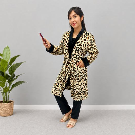 Bata estampada levantadora térmica para dama pijama leopardo
