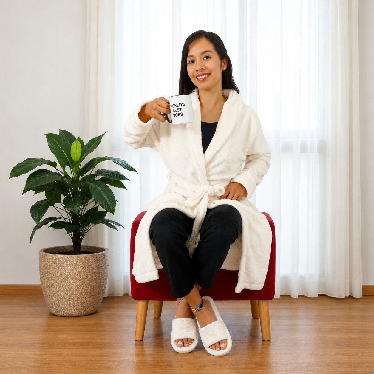 Bata para dama unicolor levantadora térmica beige