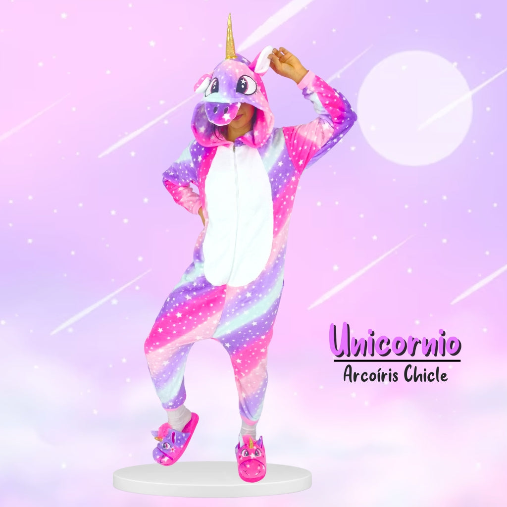 Kigurumi Enteriza Térmica De Unicornio Arcoíris Chicle Para Adultos ...