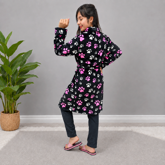 Bata estampada levantadora térmica para dama pijama huellas fucsia