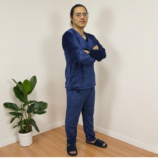 Pijama Térmica Dos Piezas estampada Azul Petroleo Sencilla Para Hombre