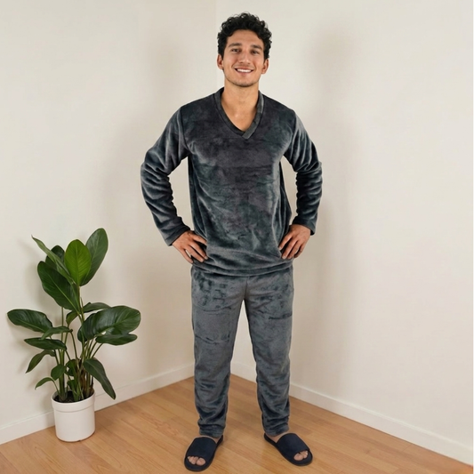 Pijama Térmica Dos Piezas estampada Gris Sencilla Para Hombre