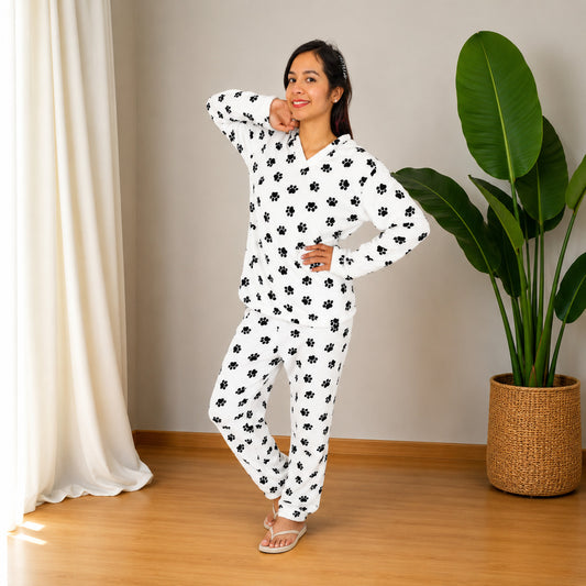 Pijama para dama estampada Huellitas termica dos piezas sencilla