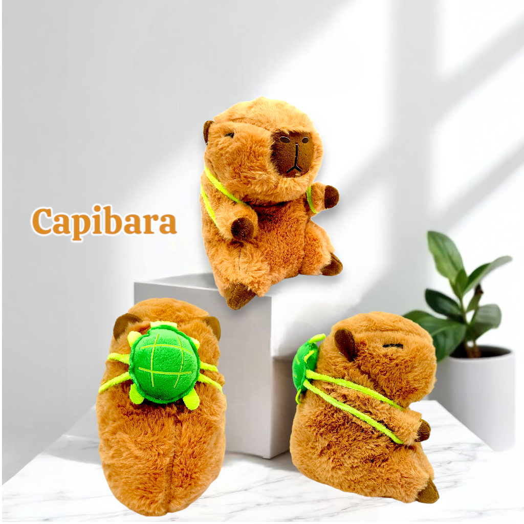 Peluche Capibara 20 Cm Con Morral De Tortuga Cute