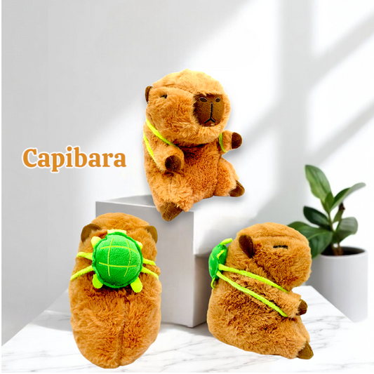 Peluche Capibara 20 Cm Con Morral De Tortuga Cute