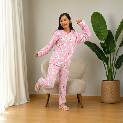 Pijama estampada Ositos termica dos piezas sencilla para dama