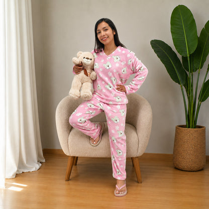 Pijama estampada Ositos termica dos piezas sencilla para dama