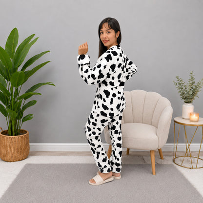 Pijama dos piezas estampada vaca termica sencilla para mujer