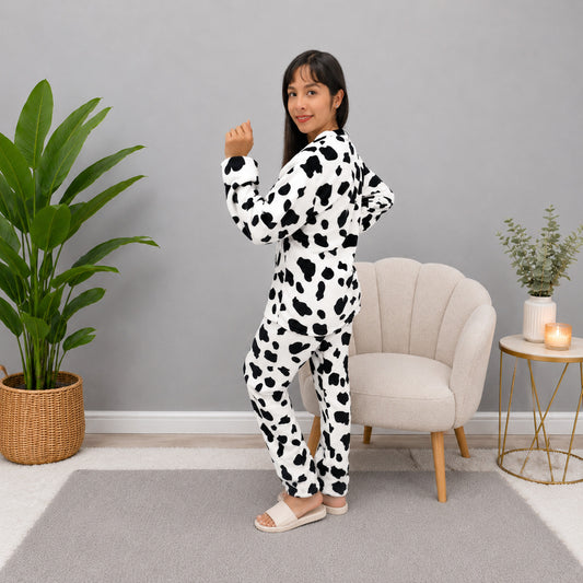 Pijama dos piezas estampada vaca termica sencilla para mujer