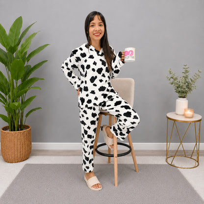 Pijama dos piezas estampada vaca termica sencilla para mujer