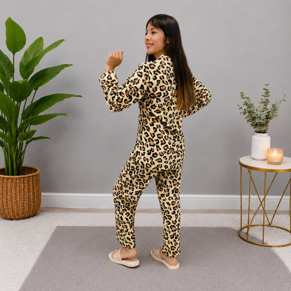 Pijama estampada Leopardo termica dos piezas sencilla para mujer