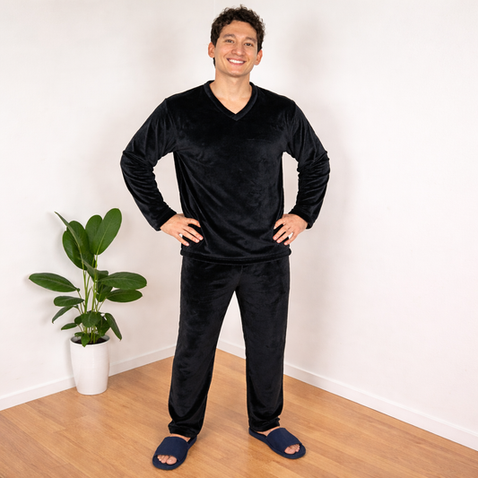 Pijama Térmica Dos Piezas estampada Negro Sencilla Para Hombre