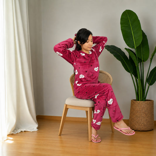 Pijama estampada corazón sweet termica dos piezas sencilla para mujer
