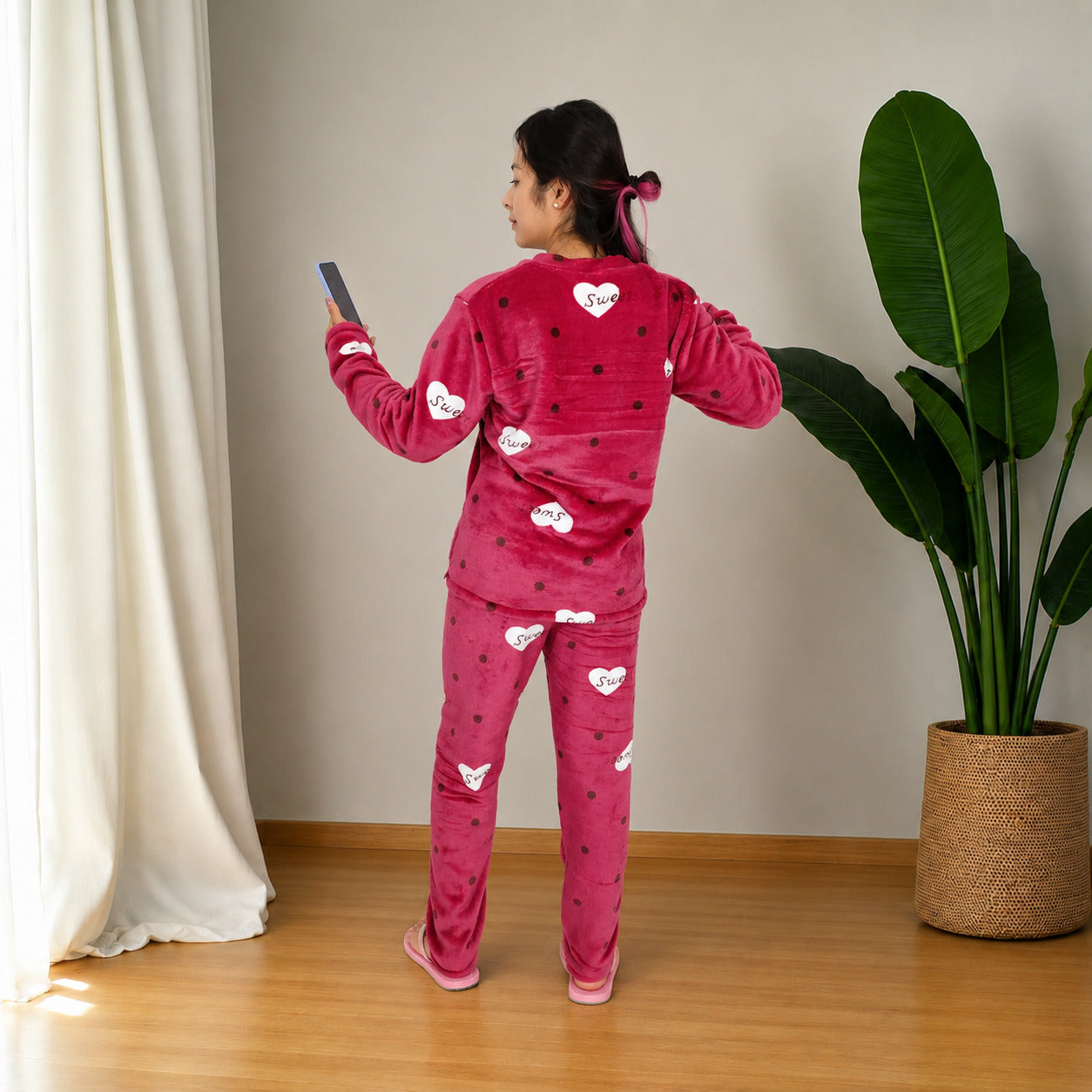 Pijama estampada corazón sweet termica dos piezas sencilla para mujer