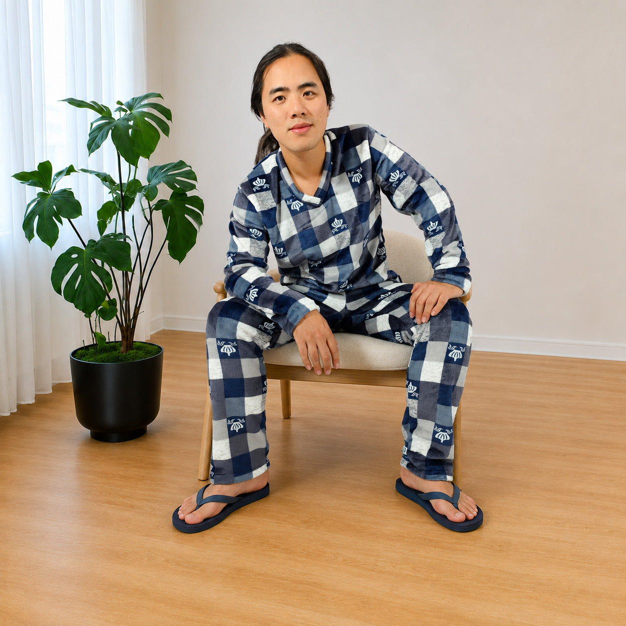 Pijama para hombre estampada Coronas Cuadros Térmica Dos Piezas Sencilla
