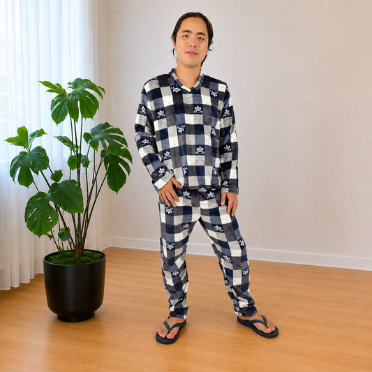 Pijama para hombre estampada Coronas Cuadros Térmica Dos Piezas Sencilla