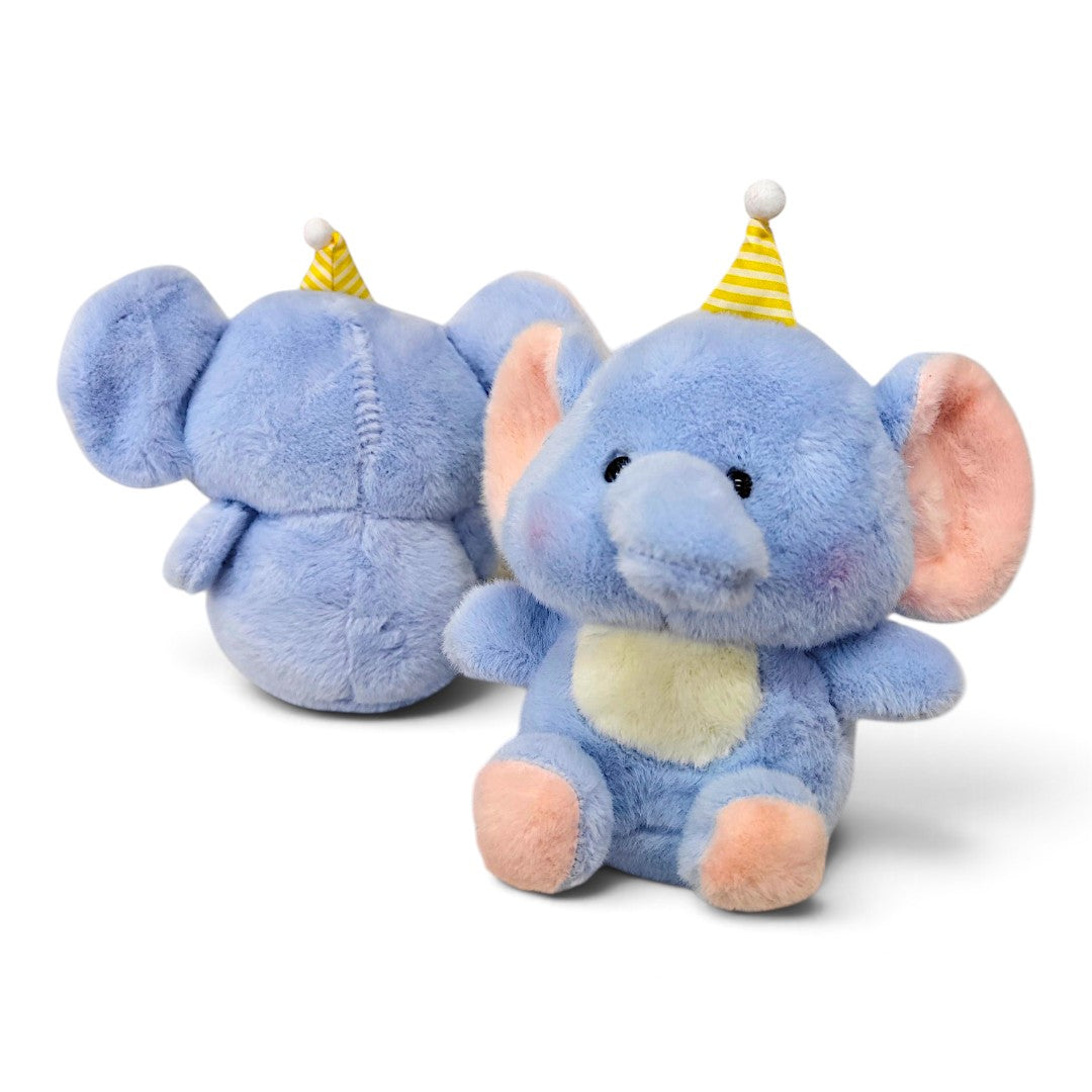 Peluche Elefante Azul con Gorro Amarillo