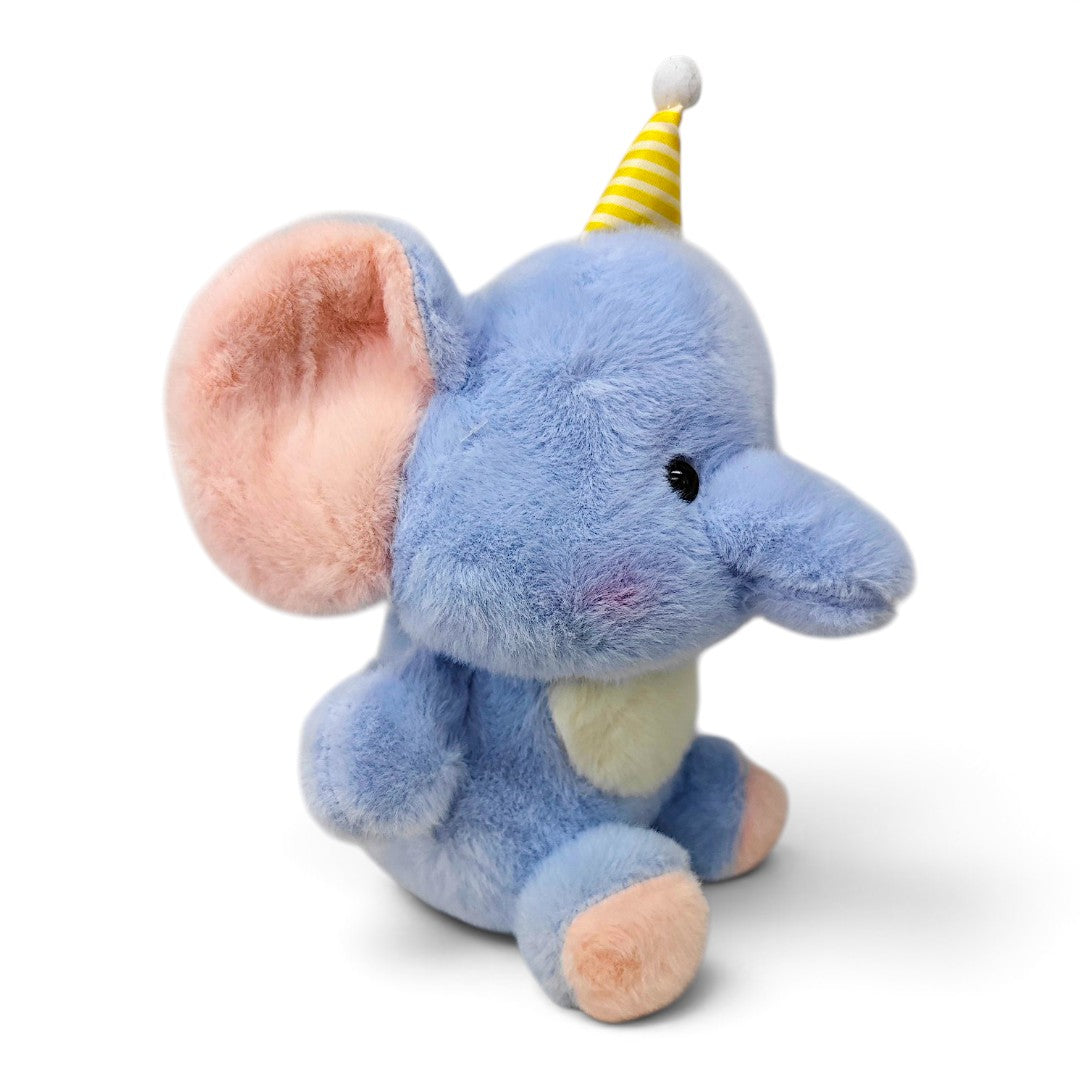 Peluche Elefante Azul con Gorro Amarillo
