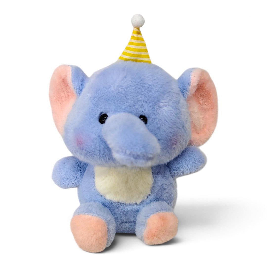 Peluche Elefante Azul con Gorro Amarillo