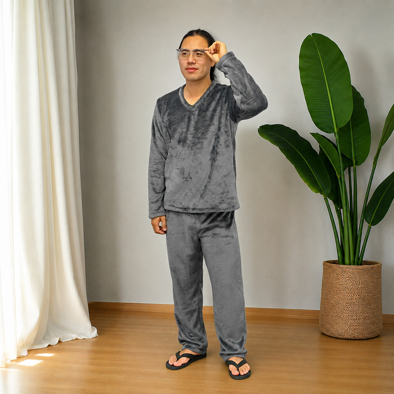 Pijama Térmica Dos Piezas Gris estampada Sencilla Para Hombre
