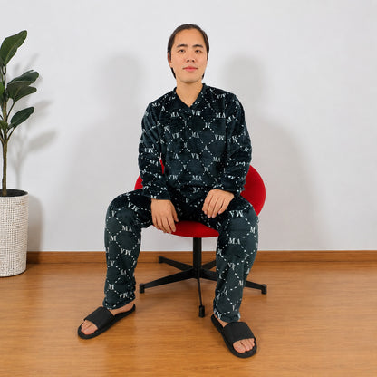 Pijama Térmica Dos Piezas estampada Negro MA Sencilla Para Hombre