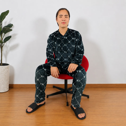 Pijama Térmica Dos Piezas estampada Negro MA Sencilla Para Hombre