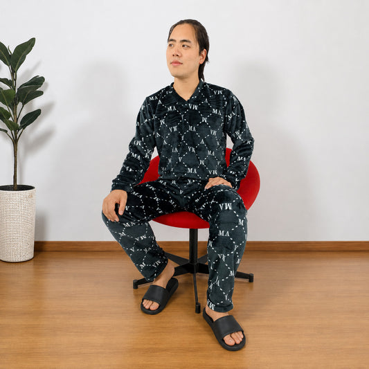 Pijama Térmica Dos Piezas estampada Negro MA Sencilla Para Hombre