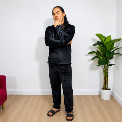 Pijama Térmica Dos Piezas estampada Negro Sencilla Para Hombre