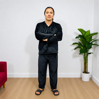 Pijama Térmica Dos Piezas estampada Negro Sencilla Para Hombre