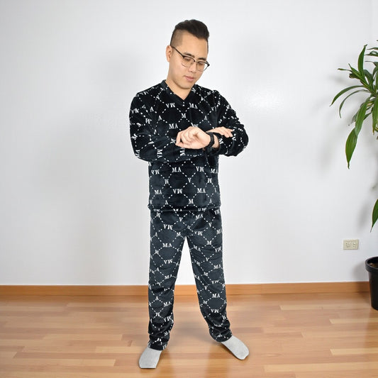 Pijama Térmica Dos Piezas estampada Negro MA Sencilla Para Hombre
