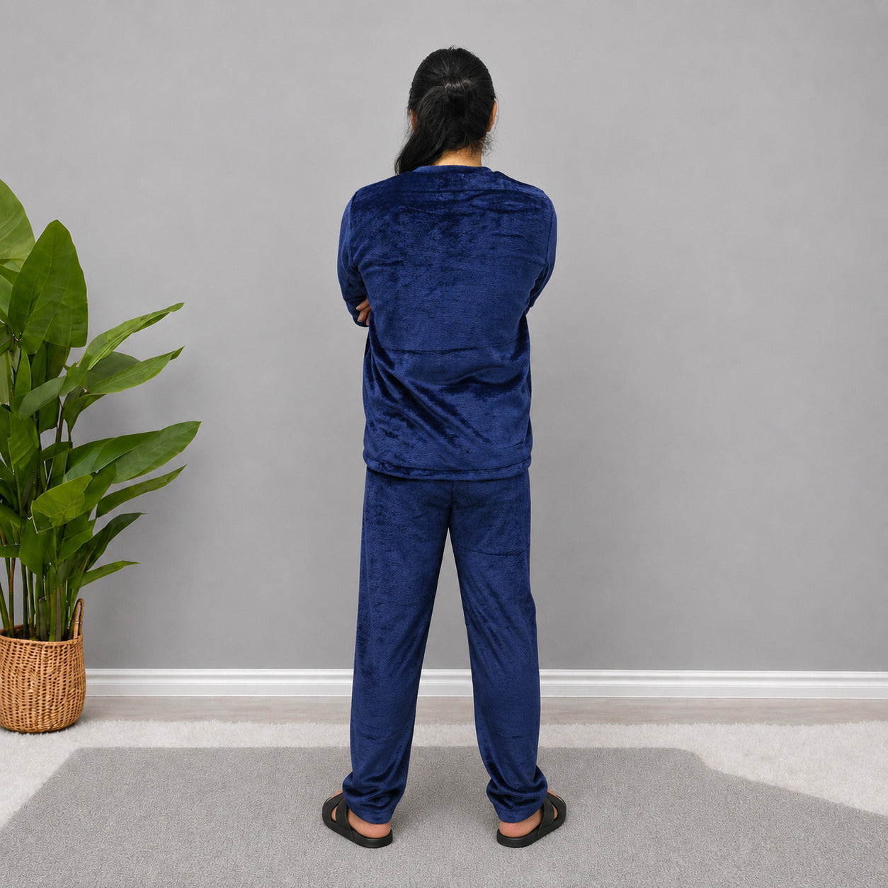Pijama Térmica Dos Piezas estampada Azul Petroleo Sencilla Para Hombre