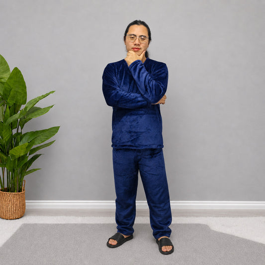 Pijama Térmica Dos Piezas estampada Azul Petroleo Sencilla Para Hombre