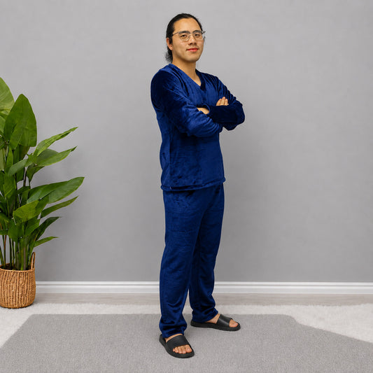 Pijama Térmica Dos Piezas estampada Azul Petroleo Sencilla Para Hombre