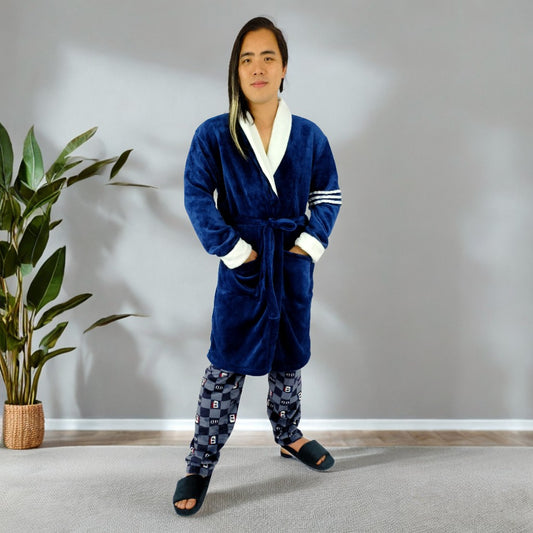 Bata unicolor Levantadora Térmica Para Hombre Pijama Azul Petroleo Cuello Blanco