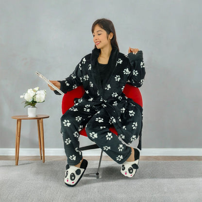 Bata levantadora unicolor y estampada térmica para dama negro huellitas