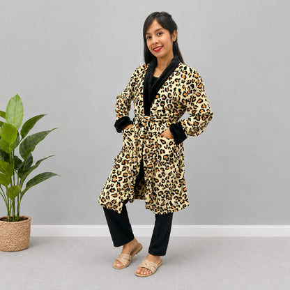 Bata estampada levantadora térmica para dama pijama leopardo