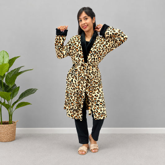 Bata estampada levantadora térmica para dama pijama leopardo