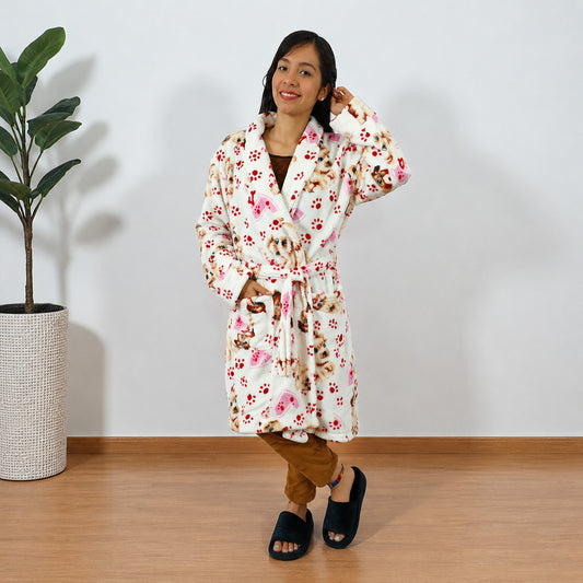Bata estampada levantadora térmica para dama pijama perritos