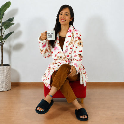 Bata estampada levantadora térmica para dama pijama perritos
