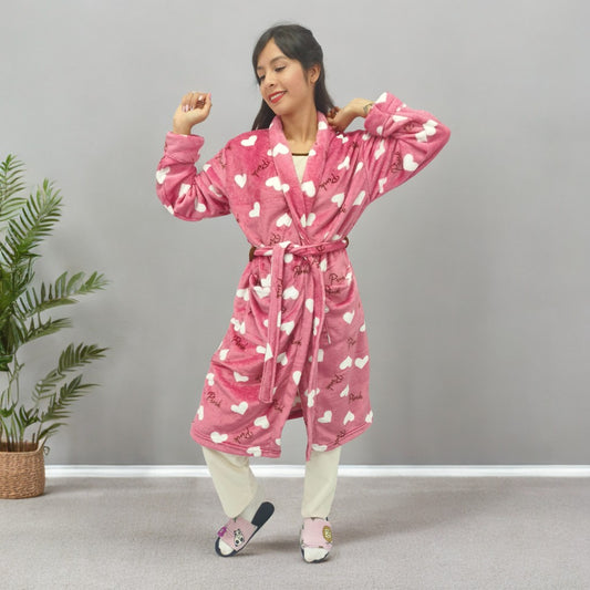 Bata estampada levantadora térmica para dama pijama pink corazón