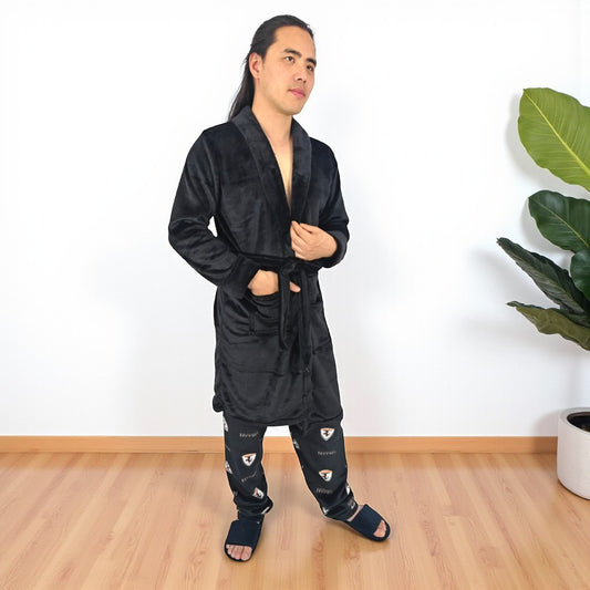 Bata unicolor Levantadora Térmica Para Hombre Pijama Negra