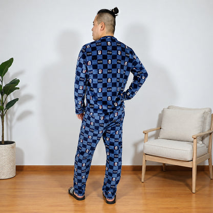 Pijama Térmica Dos Piezas estampada Cuadros Azules Sencilla Para Hombre