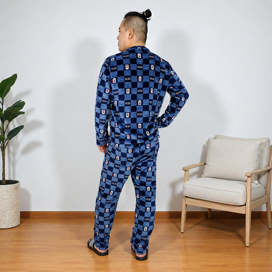 Pijama Térmica Dos Piezas estampada Cuadros Azules Sencilla Para Hombre