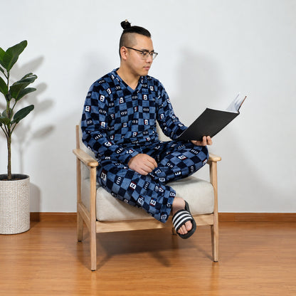 Pijama Térmica Dos Piezas estampada Cuadros Azules Sencilla Para Hombre
