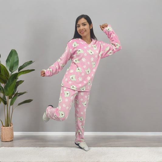 Pijama estampada Ositos termica dos piezas sencilla para dama