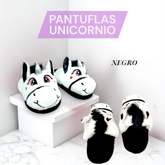 Pantuflas, Babuchas Unicolor De Unicornio Para Niños Negro